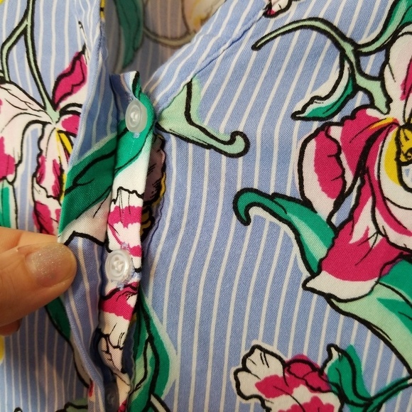 Apt 9 Pin Striped & Tropical Floral Print Tie sleeves Blouse size Medium - Picture 5 of 6